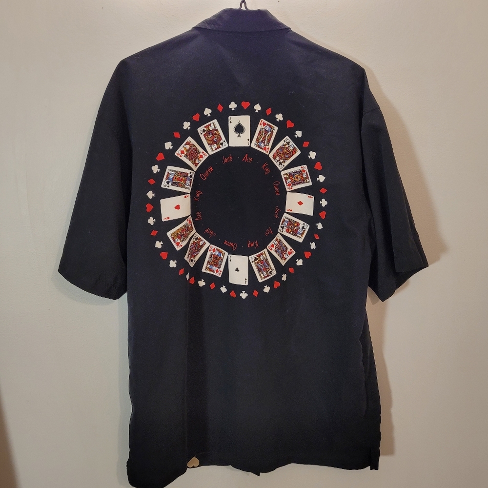 Bar-Fly Men's Black Playing Card Graphic Casual Button Down Shirt - Size M